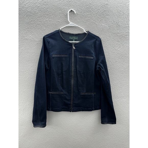 LRL Lauren Jean Co Womens Jacket Size 12 Jean Faux Leather Trim Zip Up - Picture 1 of 14
